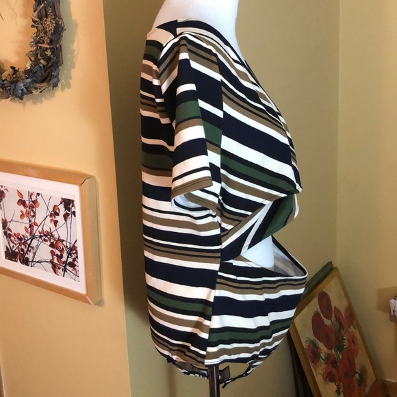 ASOPH Size 3X Peek-A-Boo Striped Wrap V-Neck Bodysuit Subdued Colors $48 NEW - Picture 4 of 11